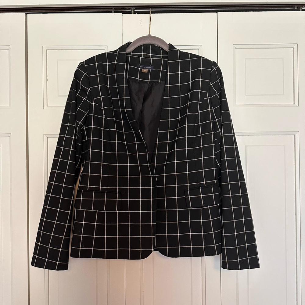 Tommy Hilfiger Black and White Plaid Blazer